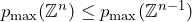 p_{\mathrm{max}}(\mathbb{Z}^n)\leq p_{\mathrm{max}}(\mathbb{Z}^{n-1})